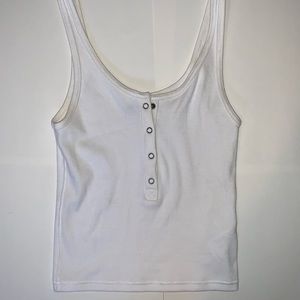 White half button down cropped tank top